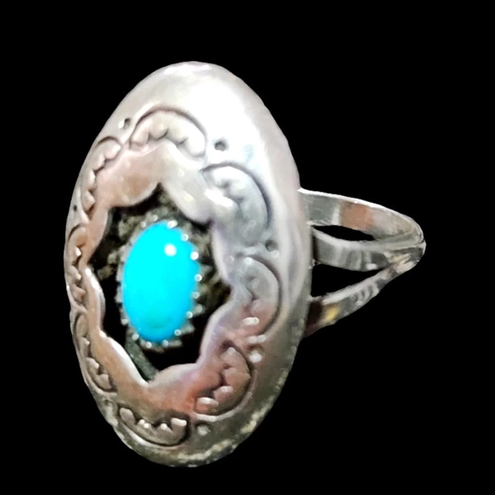Sterling Silver Native American Ring with Turquoise Stone Size 6 Fine Jewelry - Picture 3 of 5